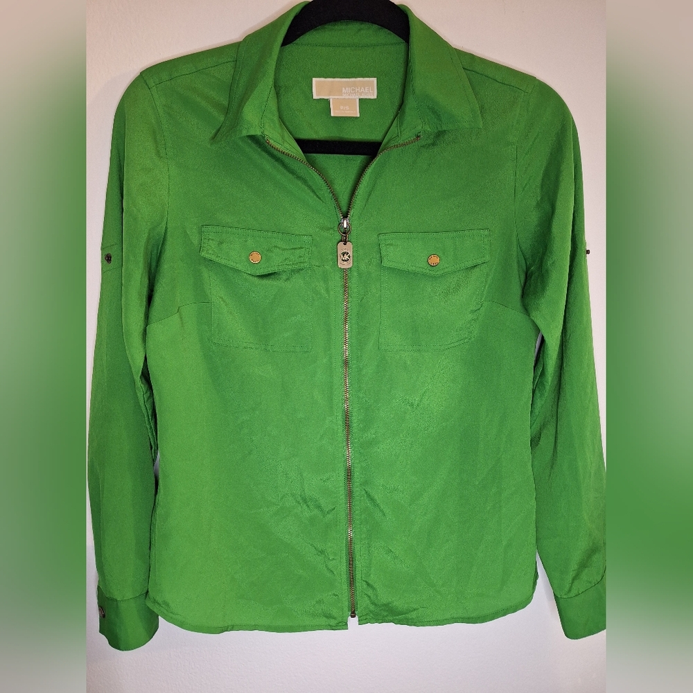 Michael Kors Green Zip-Front Utility Shirt Women’s Size Petite Small